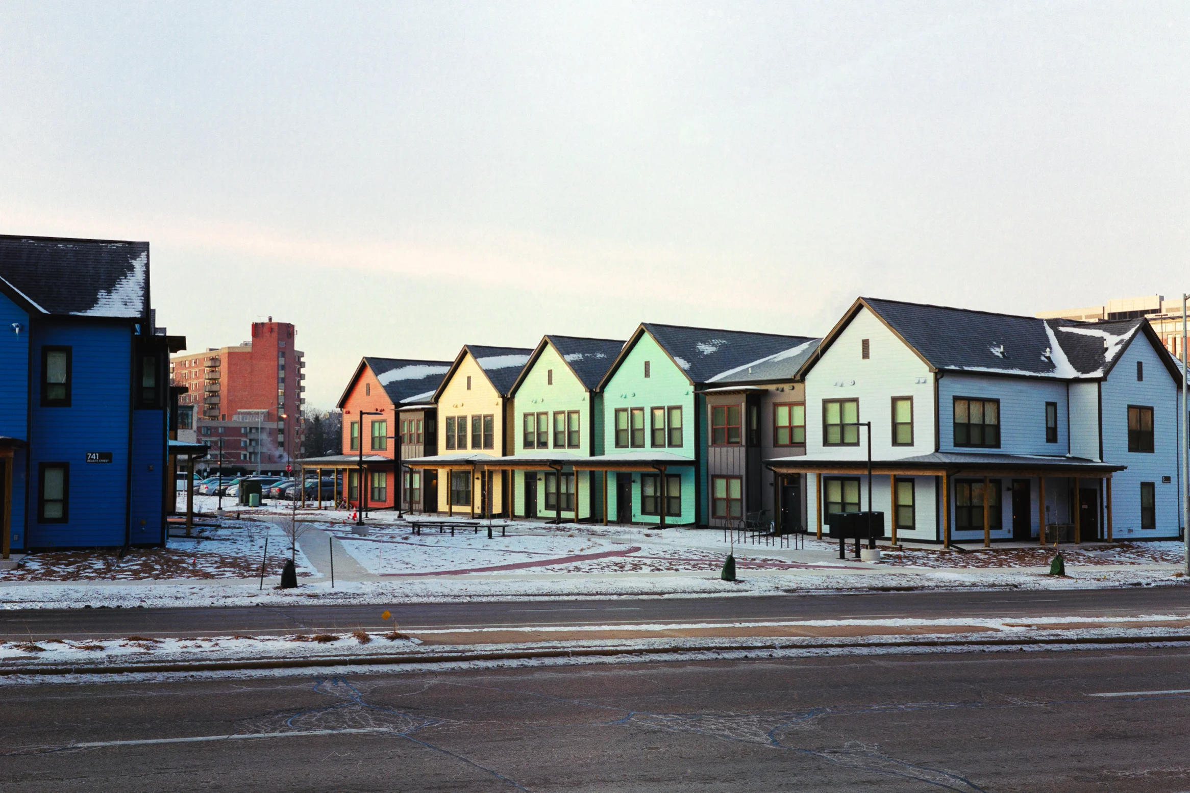 Bayview townhouses in winter light